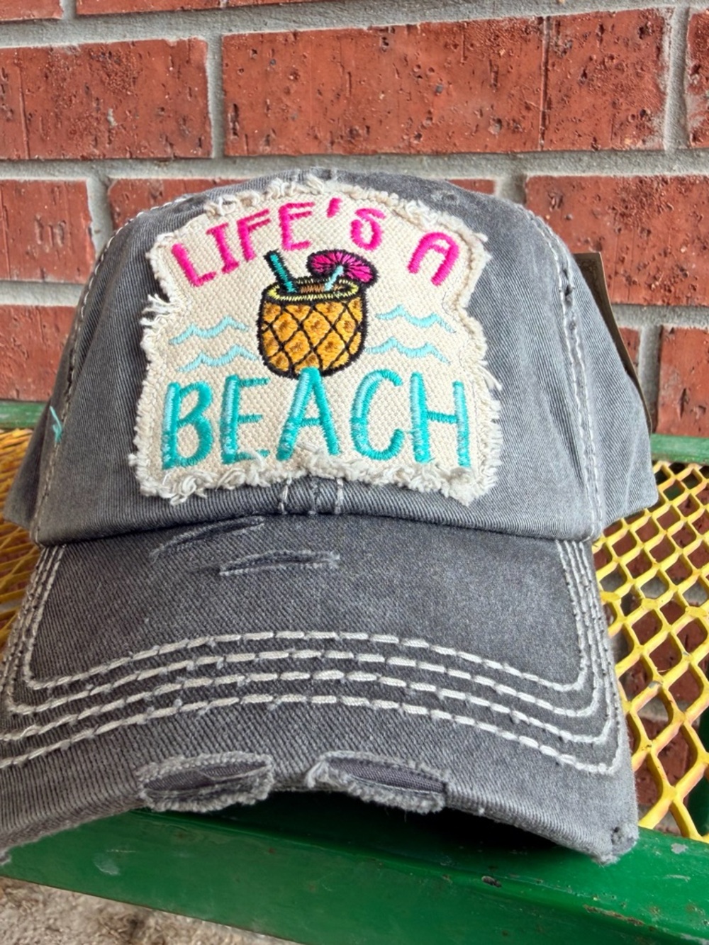 NWT KBETHOS Gray 'Life's a Beach' Embroidered Pineapple Baseball Cap